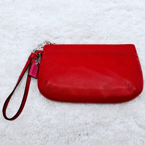 COACH Coral Red Pebble Leather Large Wallet Wristlet Purse - Picture 2 of 14